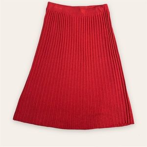 Red Midi Accordion A-line Skirt, L